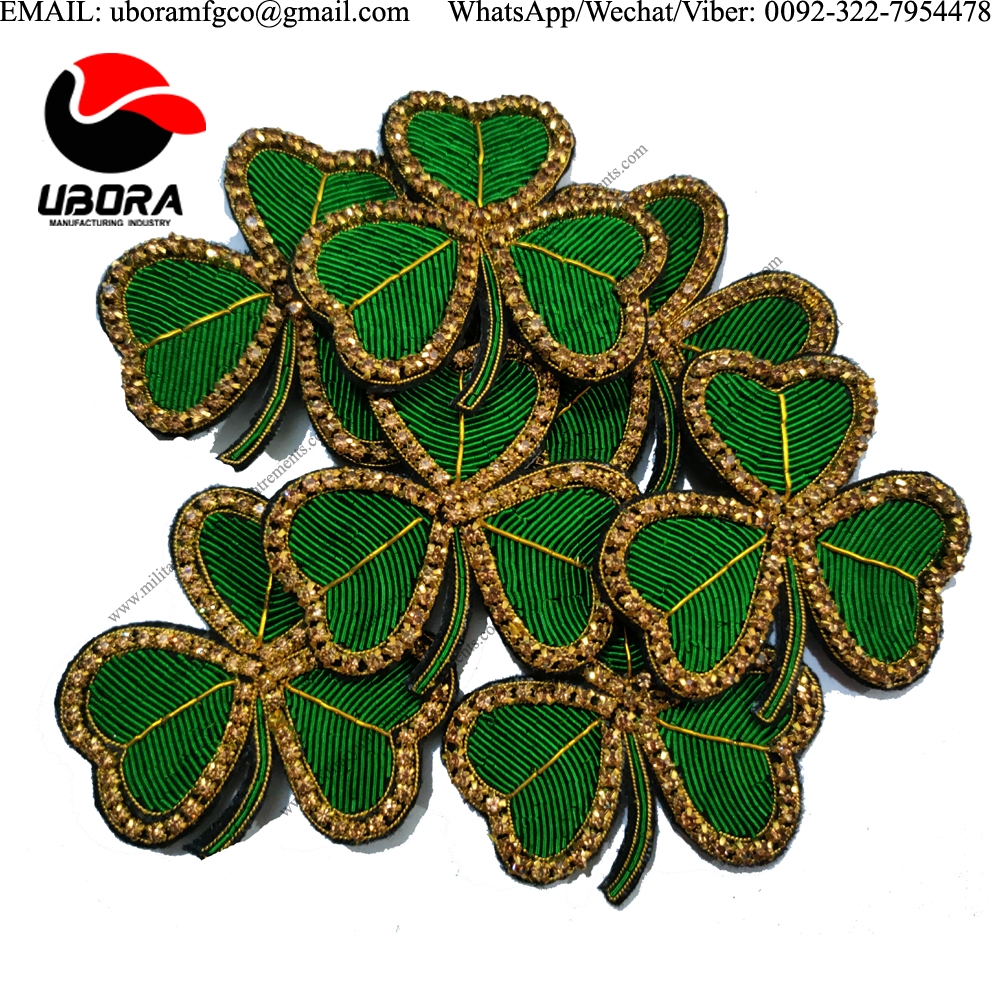 1Ireland leaf Hand embroidery bullion wire brooch patches